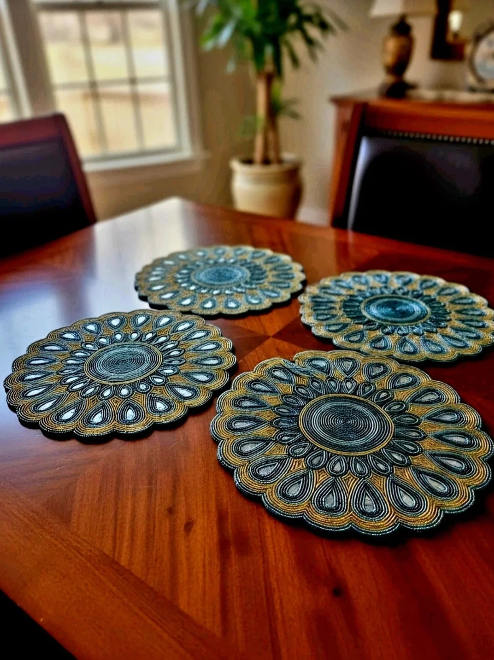 Handmade Peacock Feather Beaded Table Mats 15